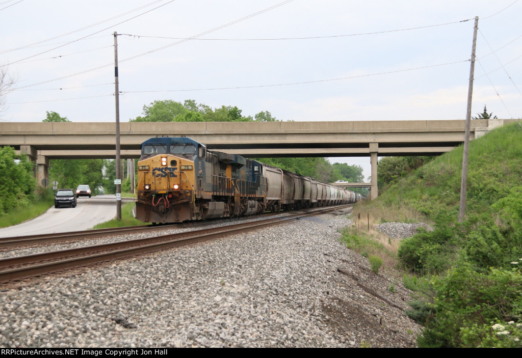 CSX 75 & 3170 roll under State Route 49 leading K466-18 west